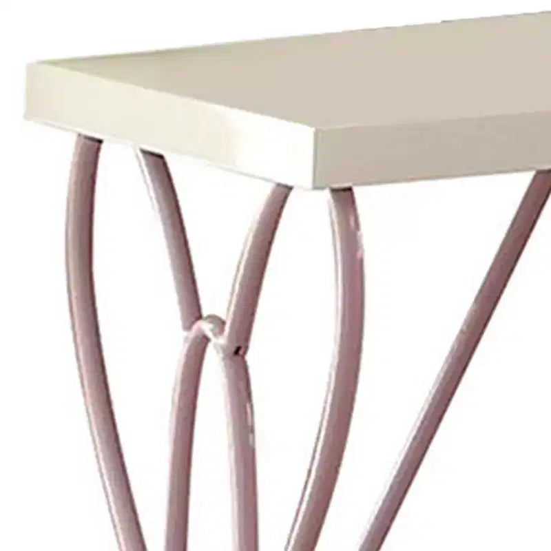 Table de chevet 22", blanc et violet clair, motif papillon, cadre en métal