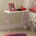 Table de chevet 22", blanc et violet clair, motif papillon, cadre en métal