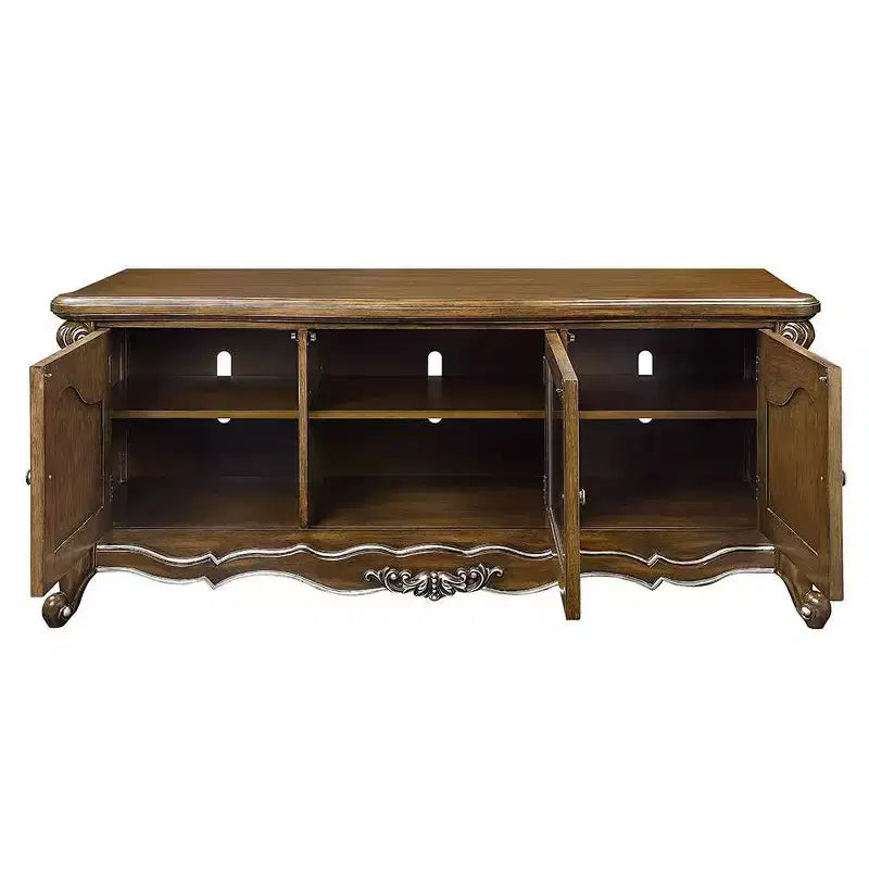 Meuble TV et console de 75 po, fini chêne antique, portes vitrées avec éclairage tactile