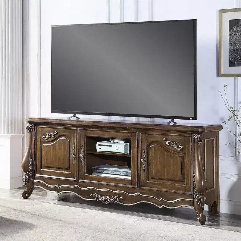 Meuble TV et console de 75 po, fini chêne antique, portes vitrées avec éclairage tactile
