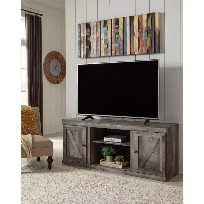 Meuble TV rustique de 152 cm pour téléviseurs jusqu'à 65 po, marron/beige avec gestion des câbles