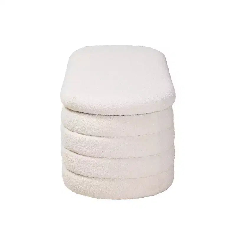 Banc de rangement relevable d'inspiration Japandi, assise en tissu crème, structure en bois brun noyer