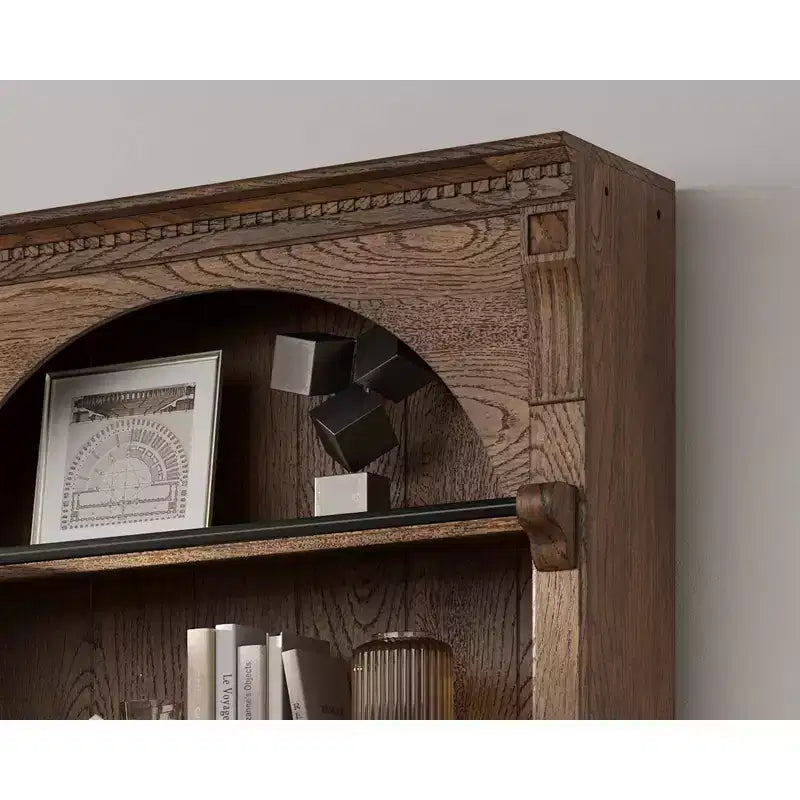 Bibliothèque murale traditionnelle de 239 cm de haut, marron, 3 bibliothèques avec échelle
