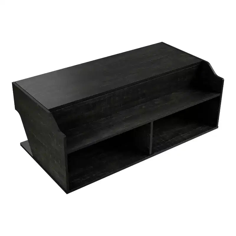 Table basse à plateau relevable de 44 po avec rangement, fini chêne noir recyclé