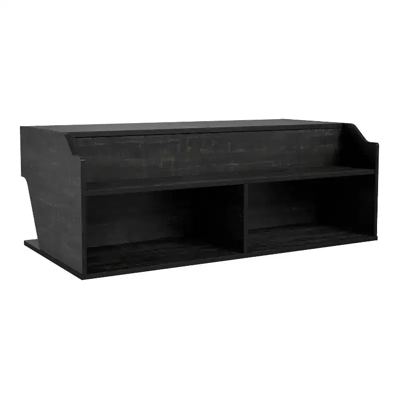 Table basse à plateau relevable de 44 po avec rangement, fini chêne noir recyclé
