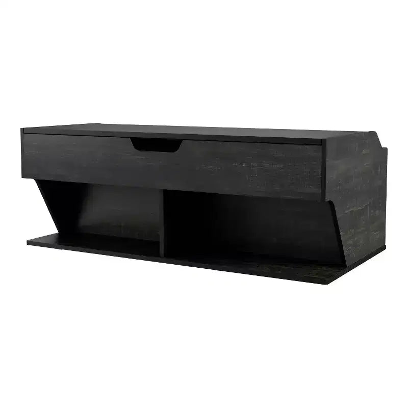 Table basse à plateau relevable de 44 po avec rangement, fini chêne noir recyclé