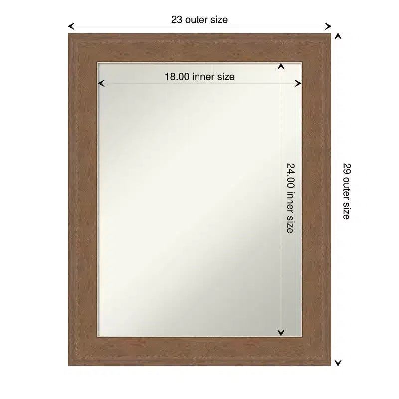 Miroir mural de salle de bain sans biseau, cadre aspect bois brun moyen, 22,5" x 28,5"