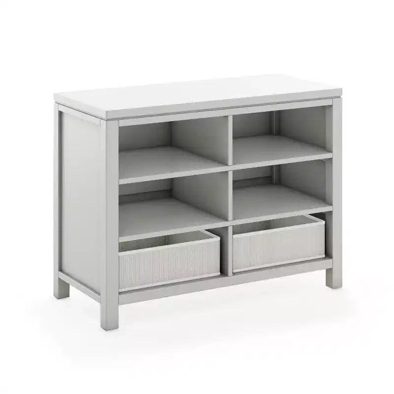 Meuble de rangement double ouvert pour enfants : organisateur de fournitures d'art et d'artisanat en bois pour enfants avec bacs de rangement en tissu