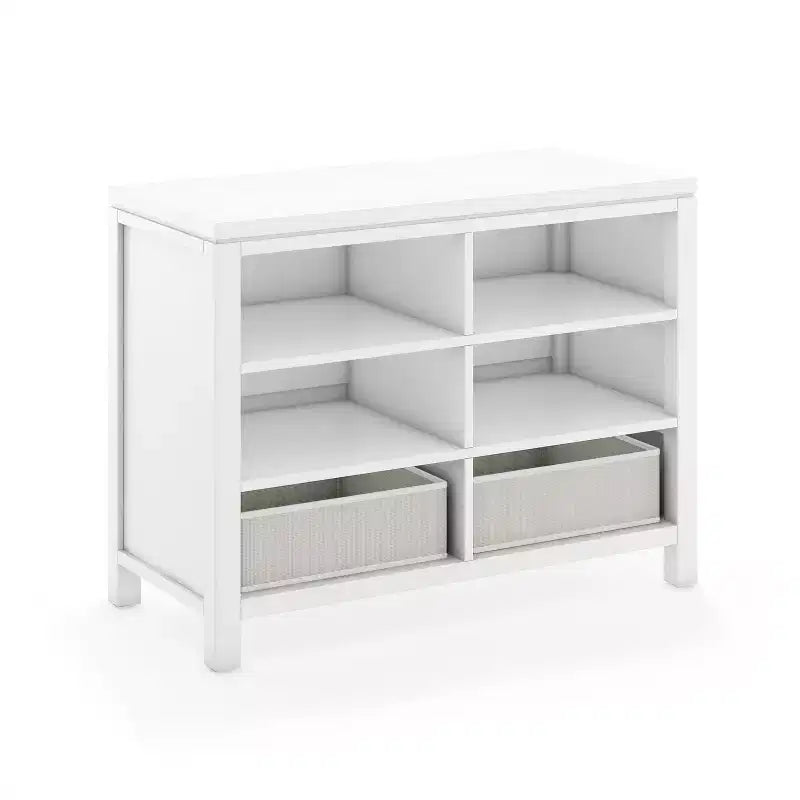 Meuble de rangement double ouvert pour enfants : organisateur de fournitures d'art et d'artisanat en bois pour enfants avec bacs de rangement en tissu