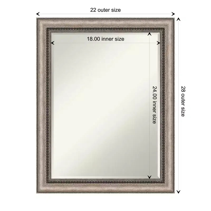 Petit miroir mural de salle de bain biseauté, cadre argenté orné, 22,25 po x 28,25 po