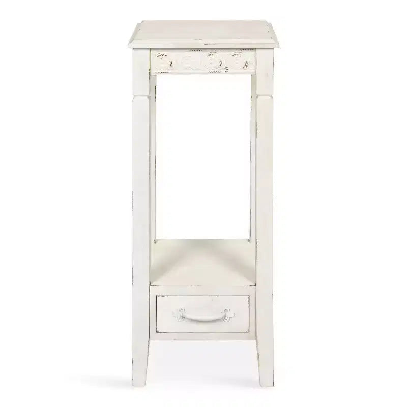 Table à thé carrée en bois 30,5 x 30,5 x 76 cm, blanche, style fermier avec étagère de présentation