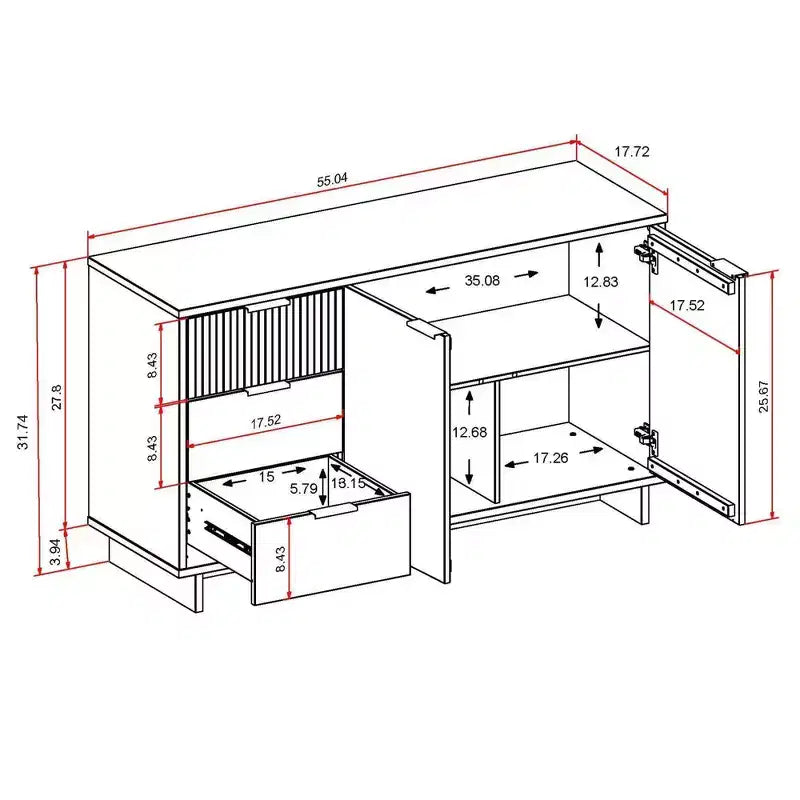 Meuble de rangement moderne de 140 cm avec 3 tiroirs