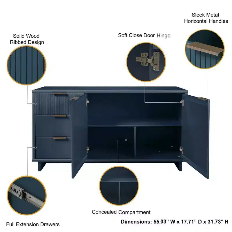 Meuble de rangement moderne de 140 cm avec 3 tiroirs
