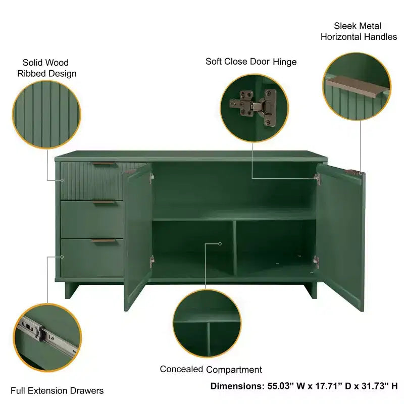 Meuble de rangement moderne de 140 cm avec 3 tiroirs