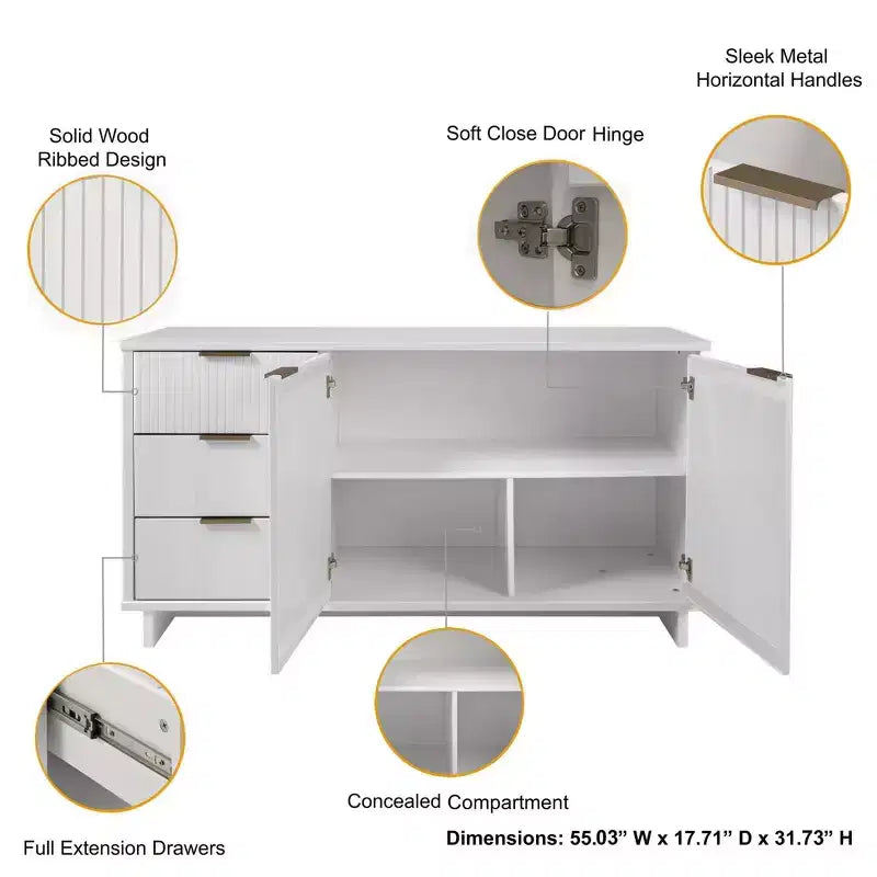 Meuble de rangement moderne de 140 cm avec 3 tiroirs