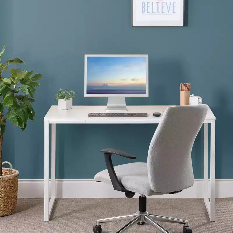 Bureau en métal de 119 cm, surface en MDF, capacité de 45 kg