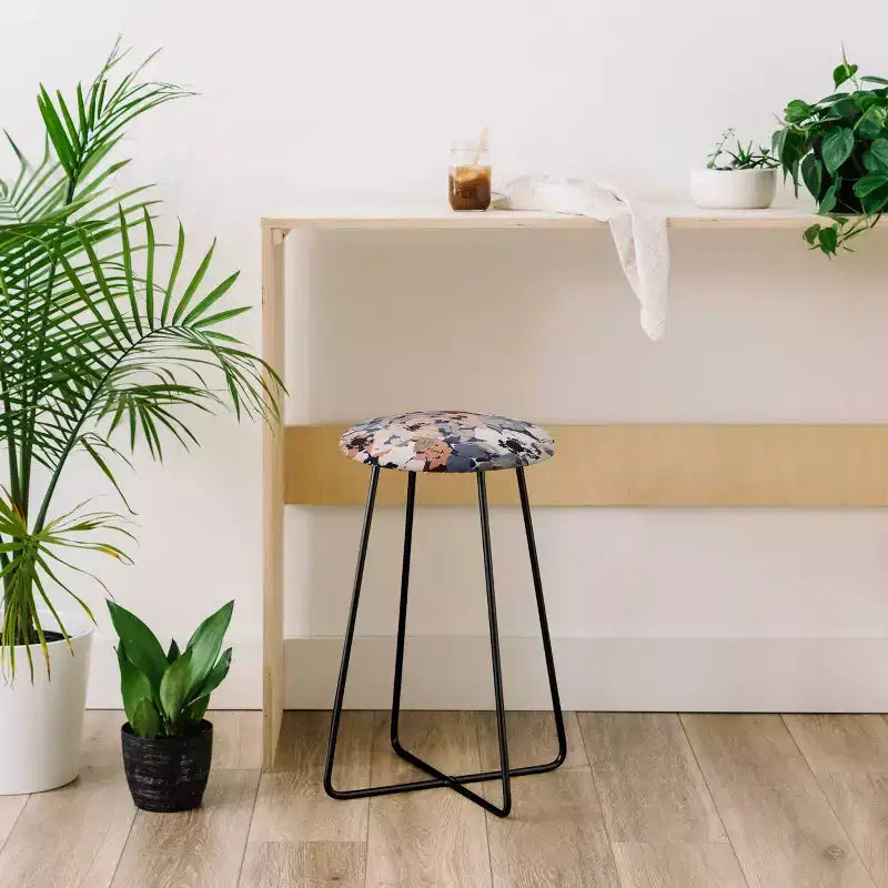 Tabouret de comptoir de jardin déformé, Faux cuir, Cadre en acier, Hauteur d'assise 63,5 cm