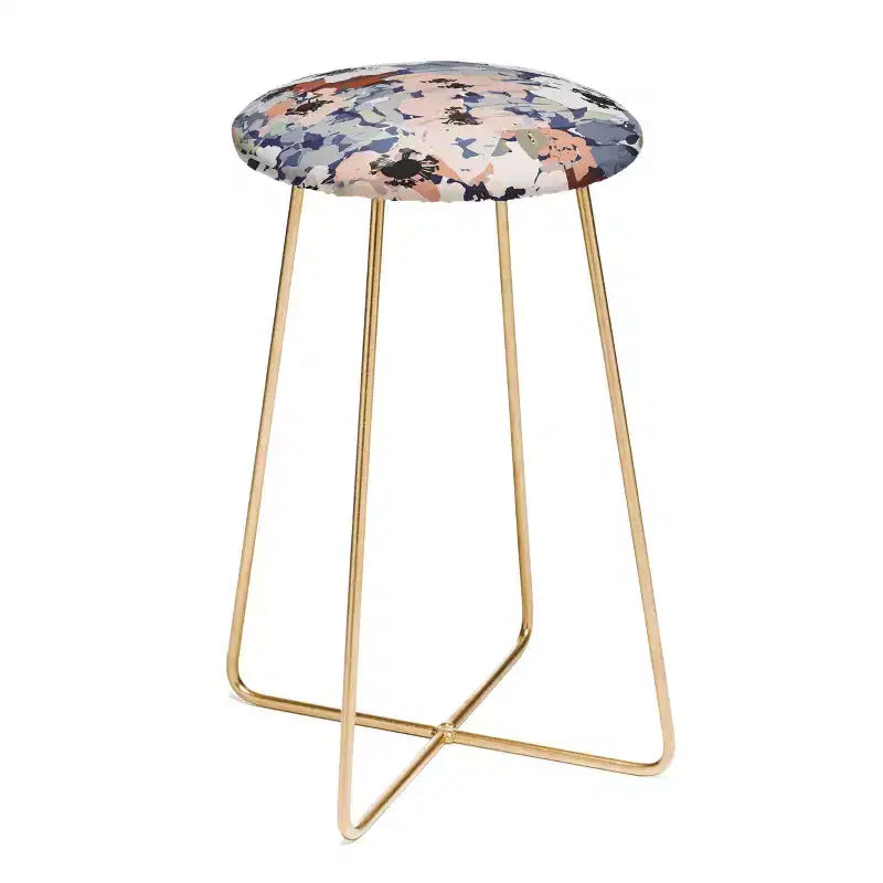Tabouret de comptoir de jardin déformé, Faux cuir, Cadre en acier, Hauteur d'assise 63,5 cm