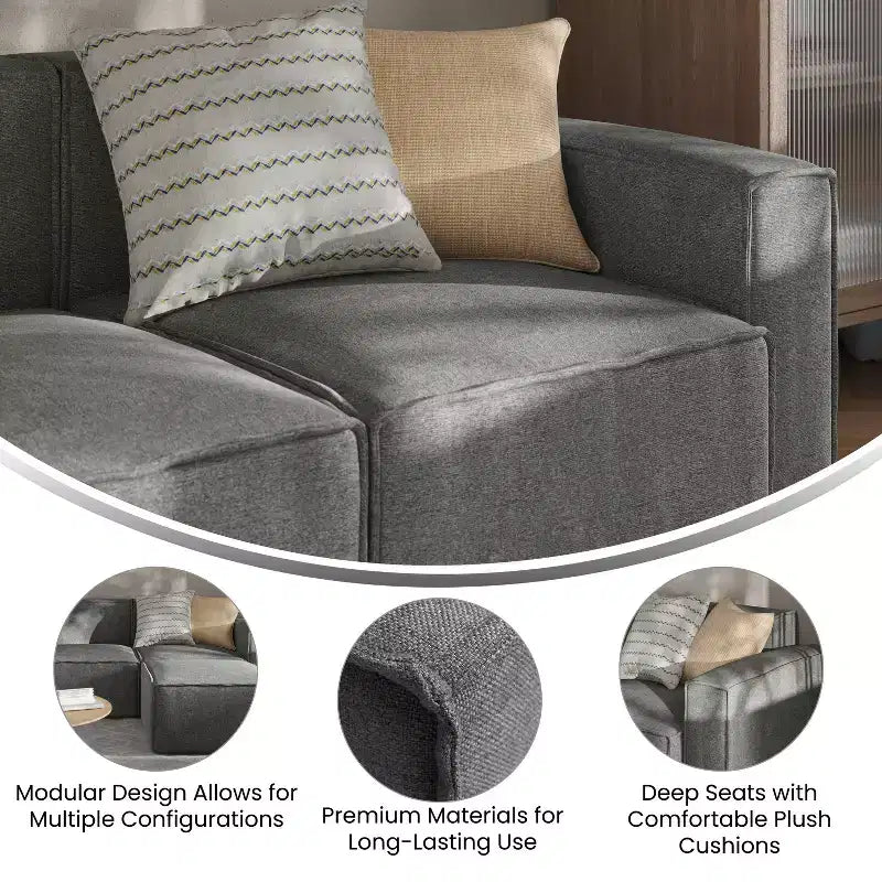 Fauteuil d'angle modulaire avec accoudoir, sectionnel contemporain