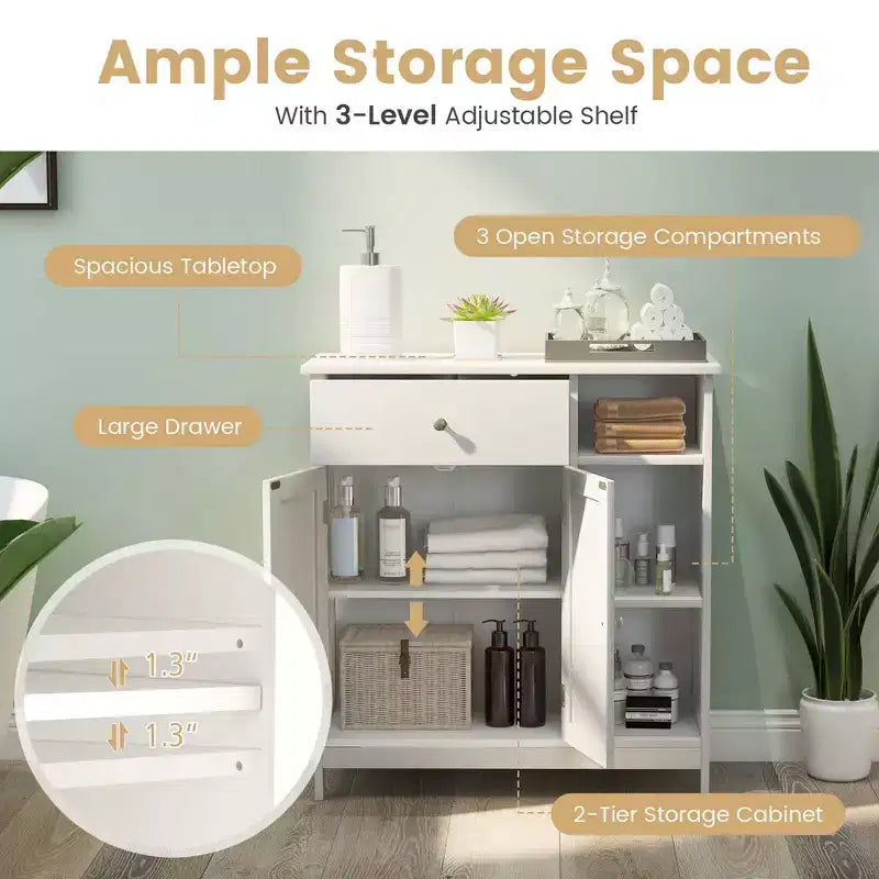 Meuble bas de salle de bain autoportant, placard de cuisine de rangement avec tiroir