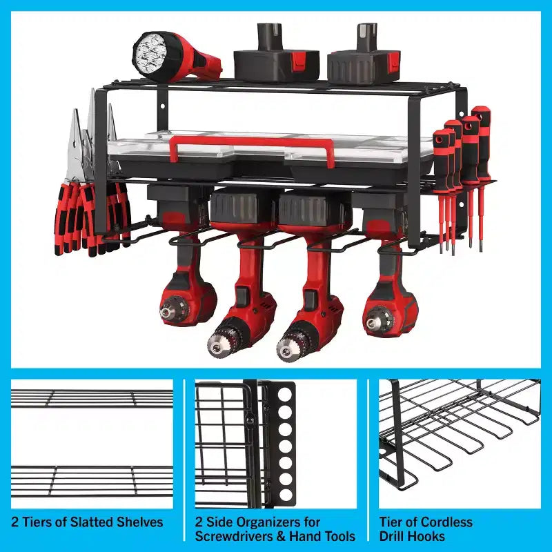 Étagère murale de rangement 3 niveaux pour outils électriques, acier