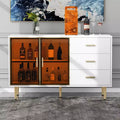 Buffet commode moderne avec portes en verre trempé ambré et pieds en métal doré