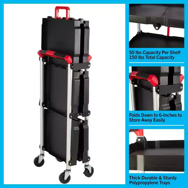Chariot pliant avec une capacité de 22,7 kg par étagère