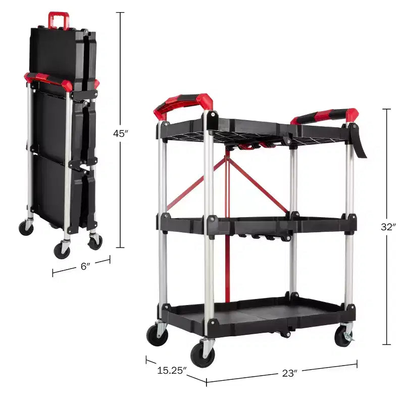 Chariot pliant avec une capacité de 22,7 kg par étagère