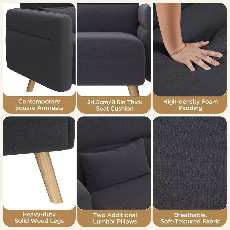 Canapé 2 places en tissu de 117 cm avec coussin lombaire pour bureau, chambre à coucher