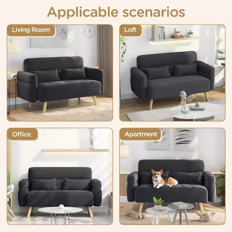 Canapé 2 places en tissu de 117 cm avec coussin lombaire pour bureau, chambre à coucher