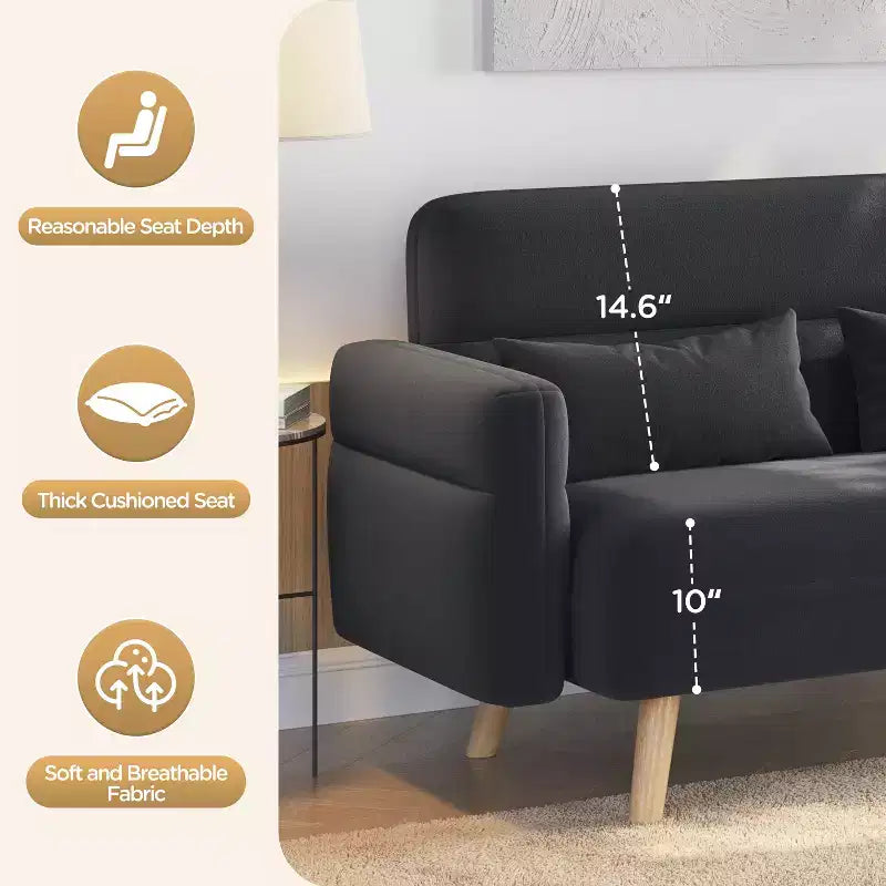Canapé 2 places en tissu de 117 cm avec coussin lombaire pour bureau, chambre à coucher