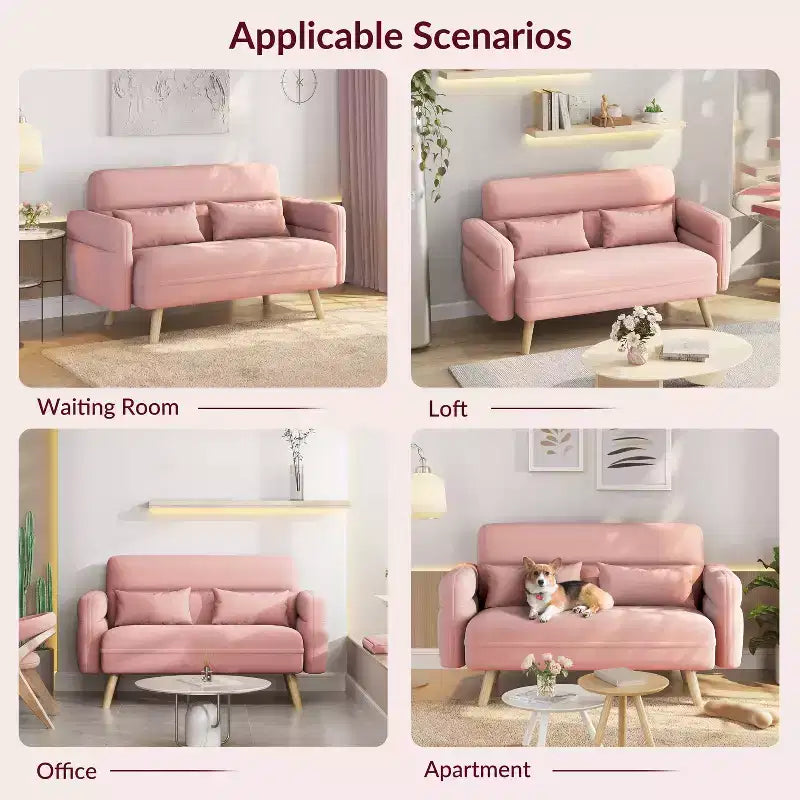 Canapé 2 places en tissu de 117 cm avec coussin lombaire pour bureau, chambre à coucher