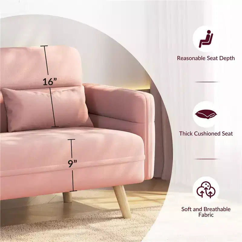 Canapé 2 places en tissu de 117 cm avec coussin lombaire pour bureau, chambre à coucher