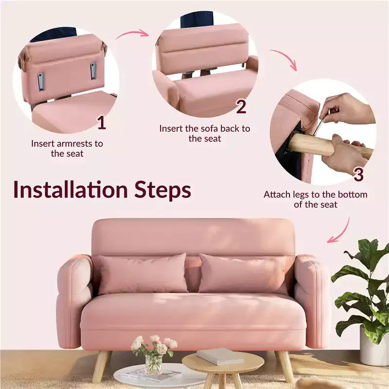 Canapé 2 places en tissu de 117 cm avec coussin lombaire pour bureau, chambre à coucher