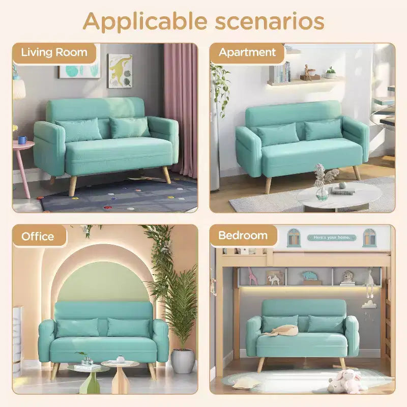 Canapé 2 places en tissu de 117 cm avec coussin lombaire pour bureau, chambre à coucher