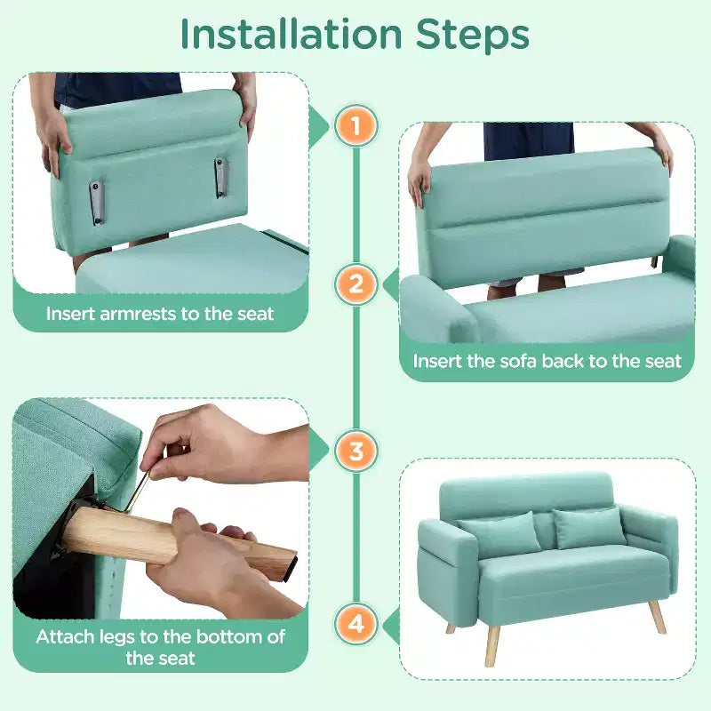 Canapé 2 places en tissu de 117 cm avec coussin lombaire pour bureau, chambre à coucher