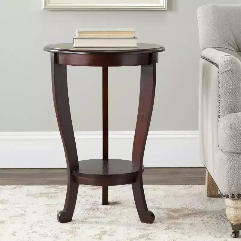Table d'appoint ronde sur pied avec étagère inférieure, pin gris vintage, style traditionnel