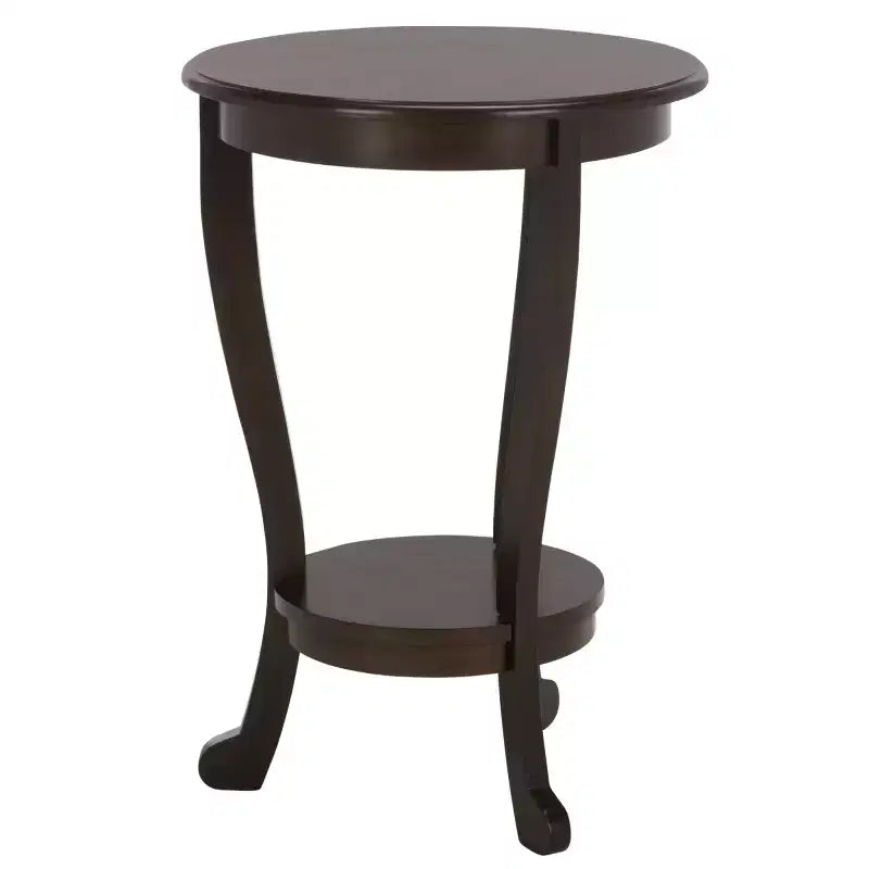 Table d'appoint ronde sur pied avec étagère inférieure, pin gris vintage, style traditionnel
