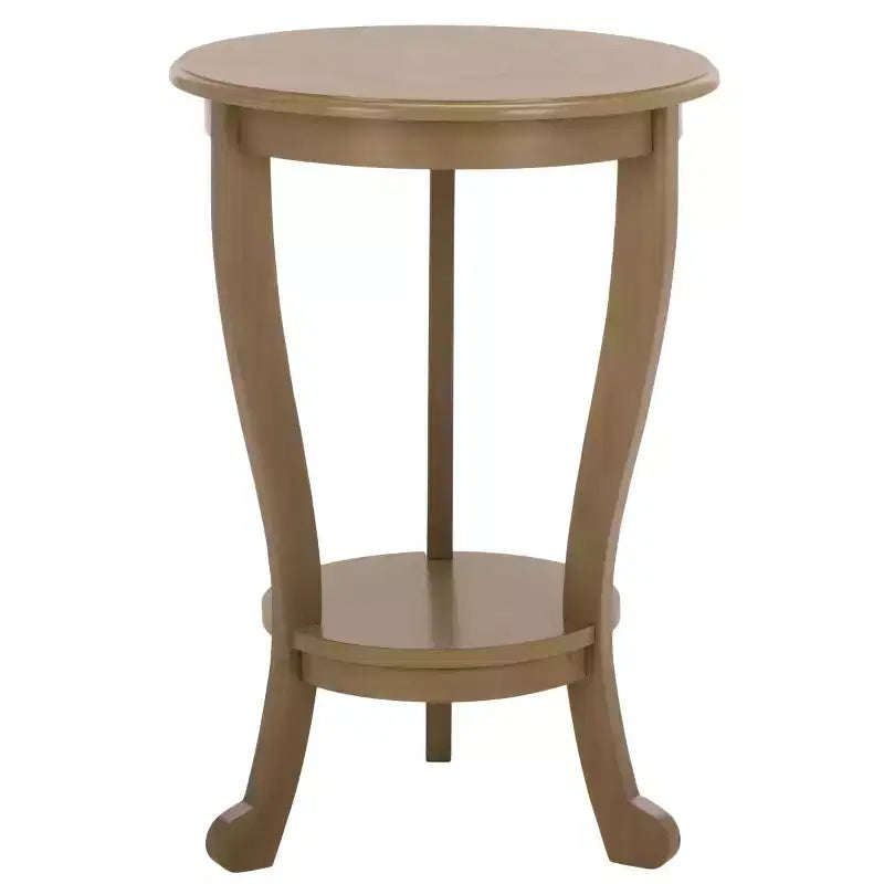Table d'appoint ronde sur pied avec étagère inférieure, pin gris vintage, style traditionnel