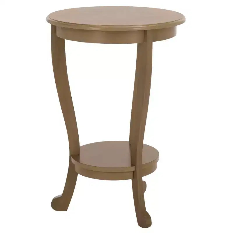 Table d'appoint ronde sur pied avec étagère inférieure, pin gris vintage, style traditionnel