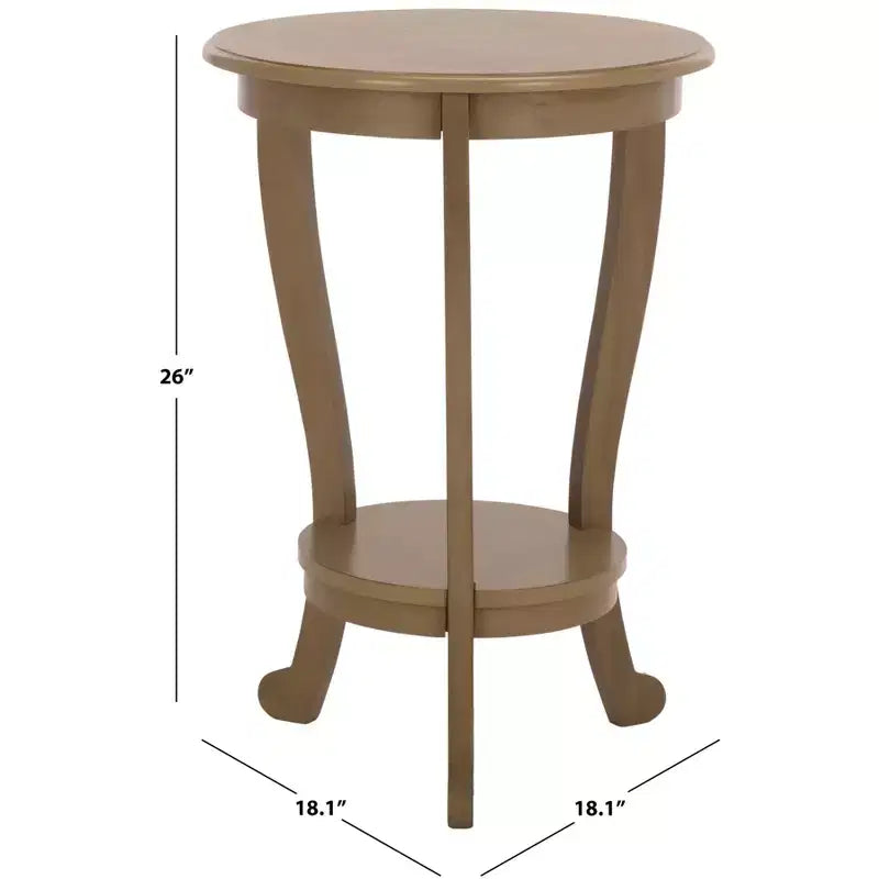 Table d'appoint ronde sur pied avec étagère inférieure, pin gris vintage, style traditionnel