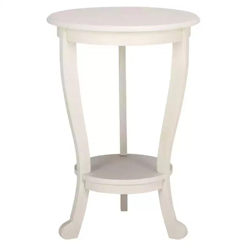 Table d'appoint ronde sur pied avec étagère inférieure, pin gris vintage, style traditionnel