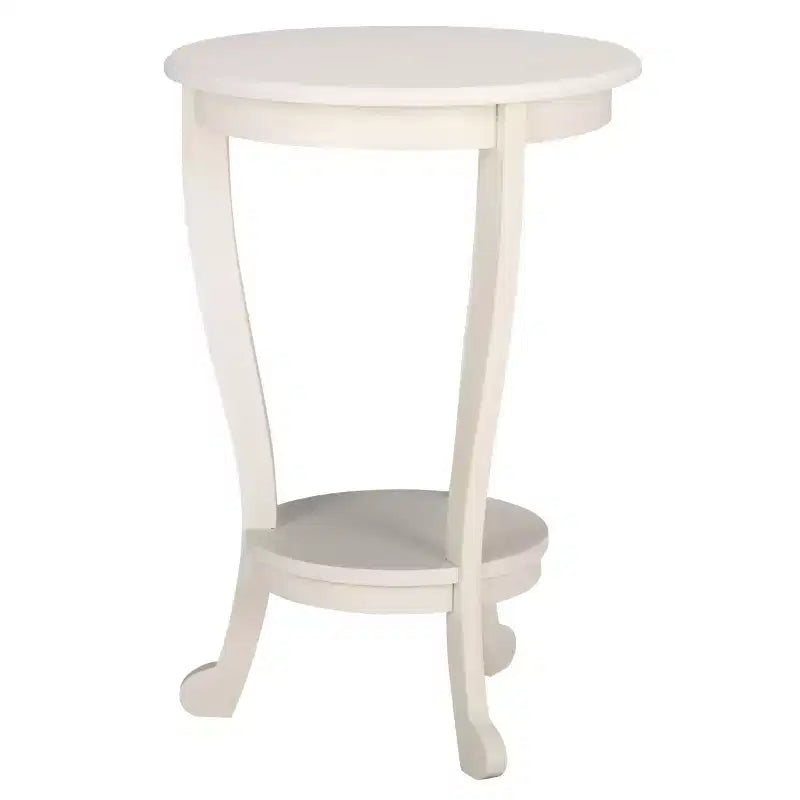 Table d'appoint ronde sur pied avec étagère inférieure, pin gris vintage, style traditionnel