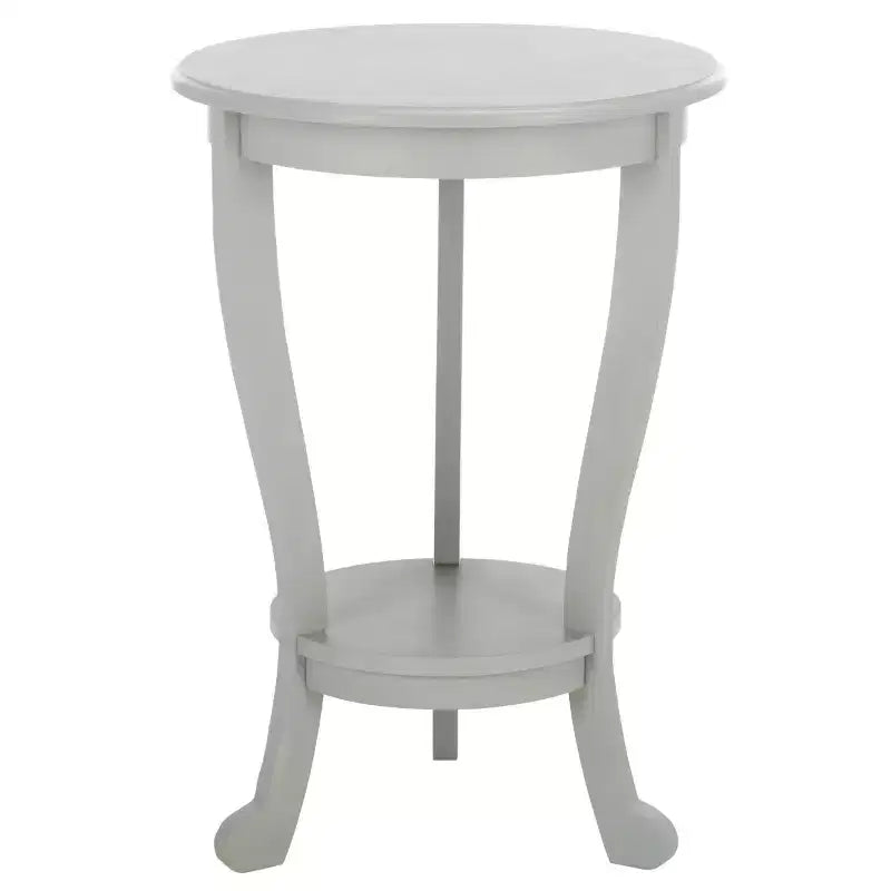 Table d'appoint ronde sur pied avec étagère inférieure, pin gris vintage, style traditionnel