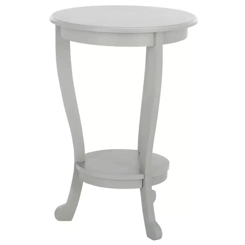 Table d'appoint ronde sur pied avec étagère inférieure, pin gris vintage, style traditionnel
