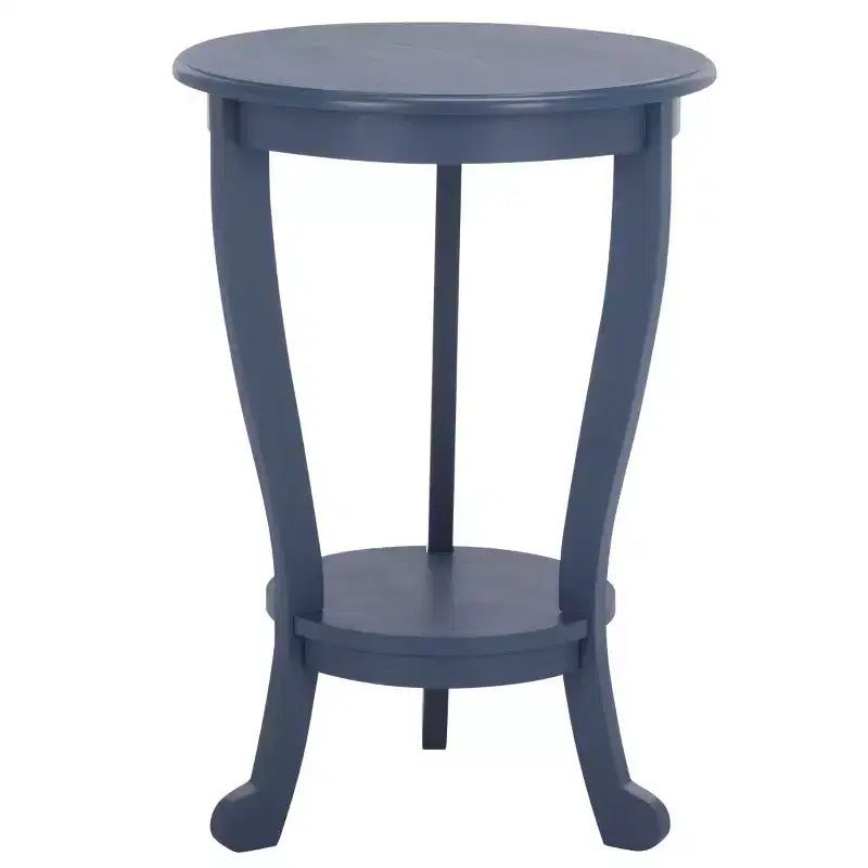 Table d'appoint ronde sur pied avec étagère inférieure, pin gris vintage, style traditionnel