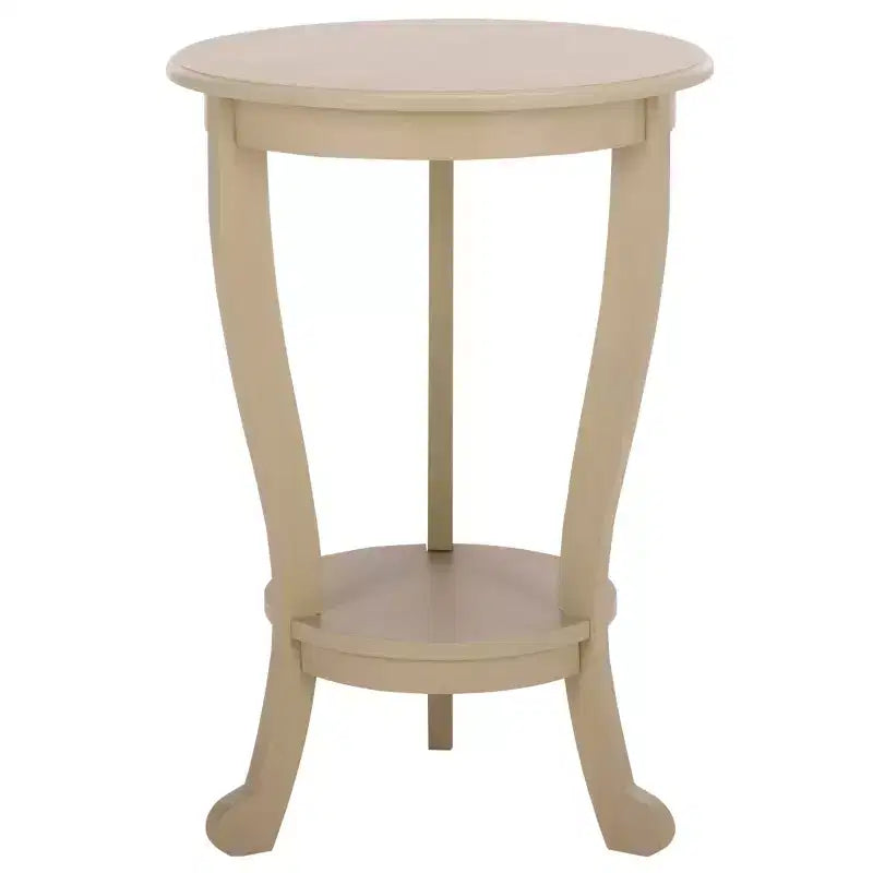Table d'appoint ronde sur pied avec étagère inférieure, pin gris vintage, style traditionnel