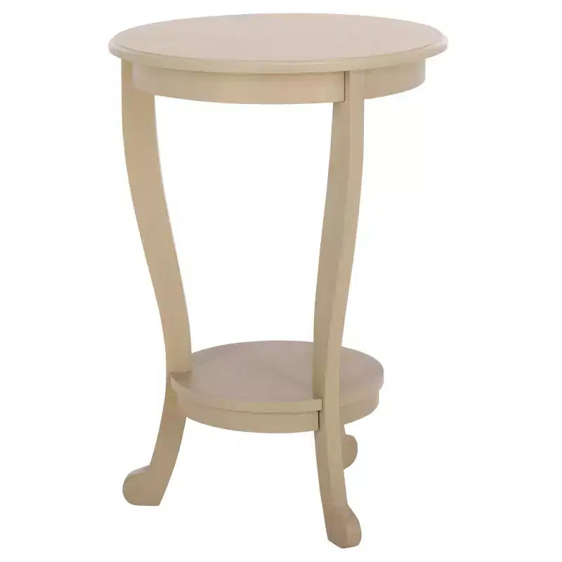 Table d'appoint ronde sur pied avec étagère inférieure, pin gris vintage, style traditionnel
