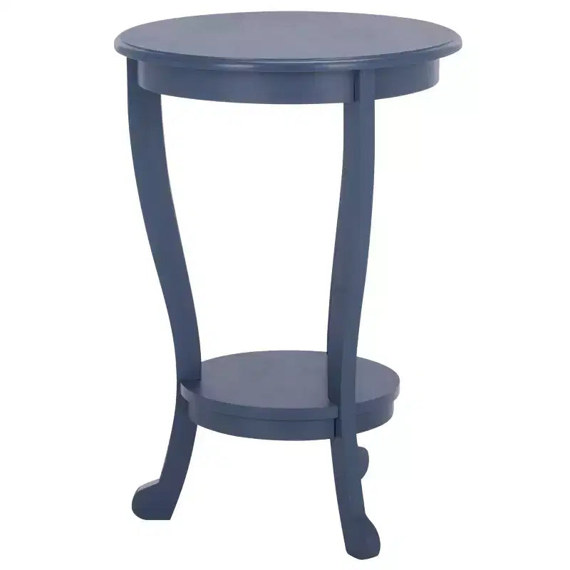 Table d'appoint ronde sur pied avec étagère inférieure, pin gris vintage, style traditionnel