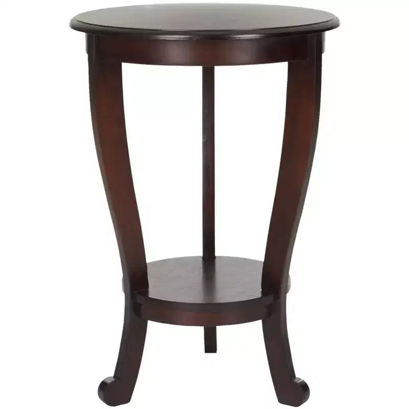 Table d'appoint ronde sur pied avec étagère inférieure, pin gris vintage, style traditionnel